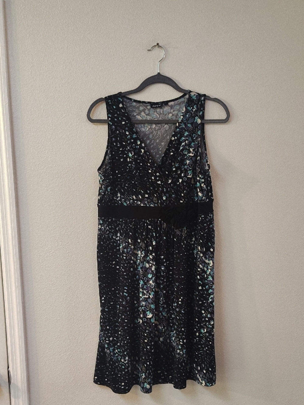 Apt. 9 Womens Sleeveless Faux Wrap Dress Black Blue‎ Floral Abstract Size L